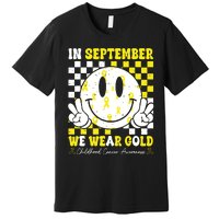 Childhood Cancer Awareness In September We Wear Gold Groovy Premium T-Shirt