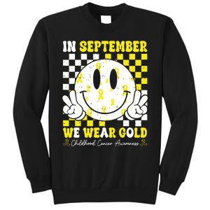 Childhood Cancer Awareness In September We Wear Gold Groovy Tall Sweatshirt