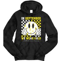 Childhood Cancer Awareness In September We Wear Gold Groovy Tie Dye Hoodie