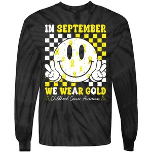 Childhood Cancer Awareness In September We Wear Gold Groovy Tie-Dye Long Sleeve Shirt