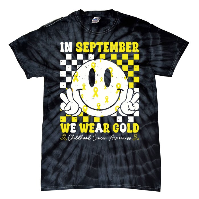 Childhood Cancer Awareness In September We Wear Gold Groovy Tie-Dye T-Shirt