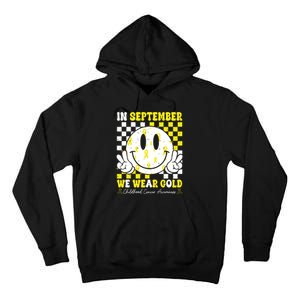 Childhood Cancer Awareness In September We Wear Gold Groovy Tall Hoodie