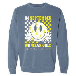 Childhood Cancer Awareness In September We Wear Gold Groovy Garment-Dyed Sweatshirt