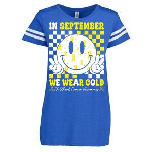 Childhood Cancer Awareness In September We Wear Gold Groovy Enza Ladies Jersey Football T-Shirt