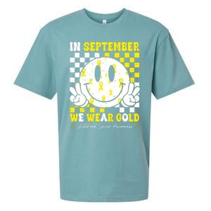 Childhood Cancer Awareness In September We Wear Gold Groovy Sueded Cloud Jersey T-Shirt