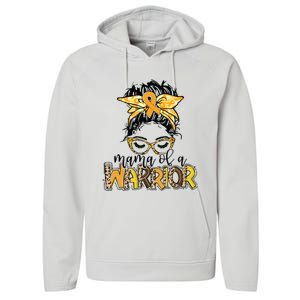 Childhood Cancer Awareness Mama Of A Warrior Messy Bun Mom Performance Fleece Hoodie