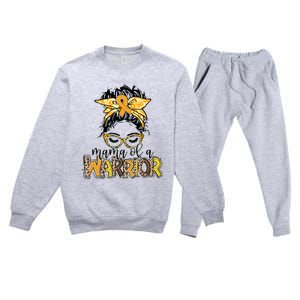 Childhood Cancer Awareness Mama Of A Warrior Messy Bun Mom Premium Crewneck Sweatsuit Set