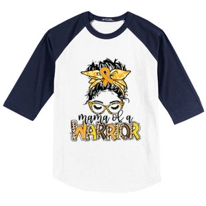 Childhood Cancer Awareness Mama Of A Warrior Messy Bun Mom Baseball Sleeve Shirt