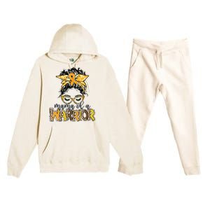 Childhood Cancer Awareness Mama Of A Warrior Messy Bun Mom Premium Hooded Sweatsuit Set