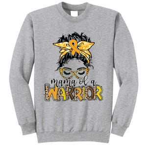 Childhood Cancer Awareness Mama Of A Warrior Messy Bun Mom Tall Sweatshirt