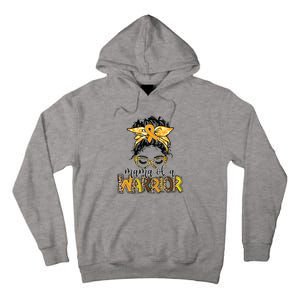 Childhood Cancer Awareness Mama Of A Warrior Messy Bun Mom Tall Hoodie