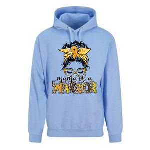 Childhood Cancer Awareness Mama Of A Warrior Messy Bun Mom Unisex Surf Hoodie