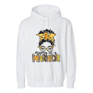 Childhood Cancer Awareness Mama Of A Warrior Messy Bun Mom Garment-Dyed Fleece Hoodie