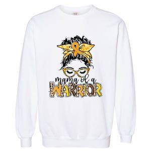 Childhood Cancer Awareness Mama Of A Warrior Messy Bun Mom Garment-Dyed Sweatshirt