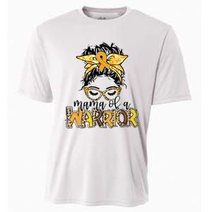 Childhood Cancer Awareness Mama Of A Warrior Messy Bun Mom Cooling Performance Crew T-Shirt