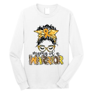 Childhood Cancer Awareness Mama Of A Warrior Messy Bun Mom Long Sleeve Shirt