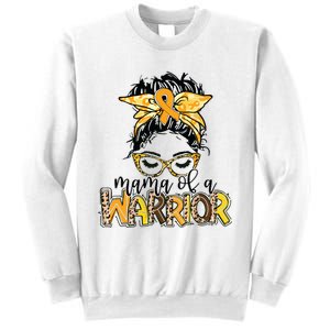 Childhood Cancer Awareness Mama Of A Warrior Messy Bun Mom Sweatshirt