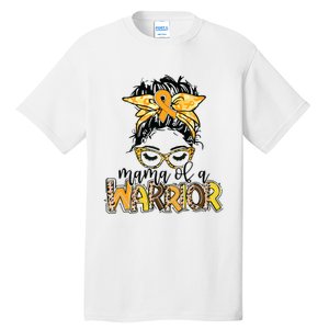 Childhood Cancer Awareness Mama Of A Warrior Messy Bun Mom Tall T-Shirt