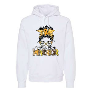 Childhood Cancer Awareness Mama Of A Warrior Messy Bun Mom Premium Hoodie