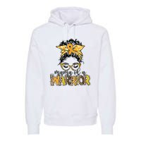 Childhood Cancer Awareness Mama Of A Warrior Messy Bun Mom Premium Hoodie