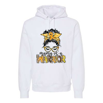 Childhood Cancer Awareness Mama Of A Warrior Messy Bun Mom Premium Hoodie