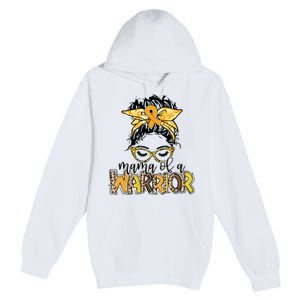 Childhood Cancer Awareness Mama Of A Warrior Messy Bun Mom Premium Pullover Hoodie