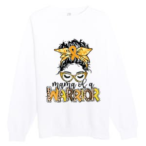 Childhood Cancer Awareness Mama Of A Warrior Messy Bun Mom Premium Crewneck Sweatshirt