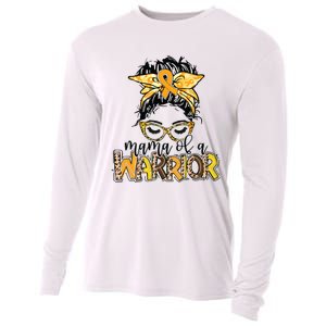 Childhood Cancer Awareness Mama Of A Warrior Messy Bun Mom Cooling Performance Long Sleeve Crew