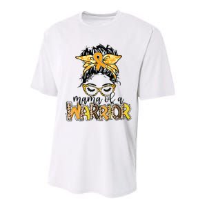 Childhood Cancer Awareness Mama Of A Warrior Messy Bun Mom Performance Sprint T-Shirt