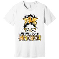 Childhood Cancer Awareness Mama Of A Warrior Messy Bun Mom Premium T-Shirt