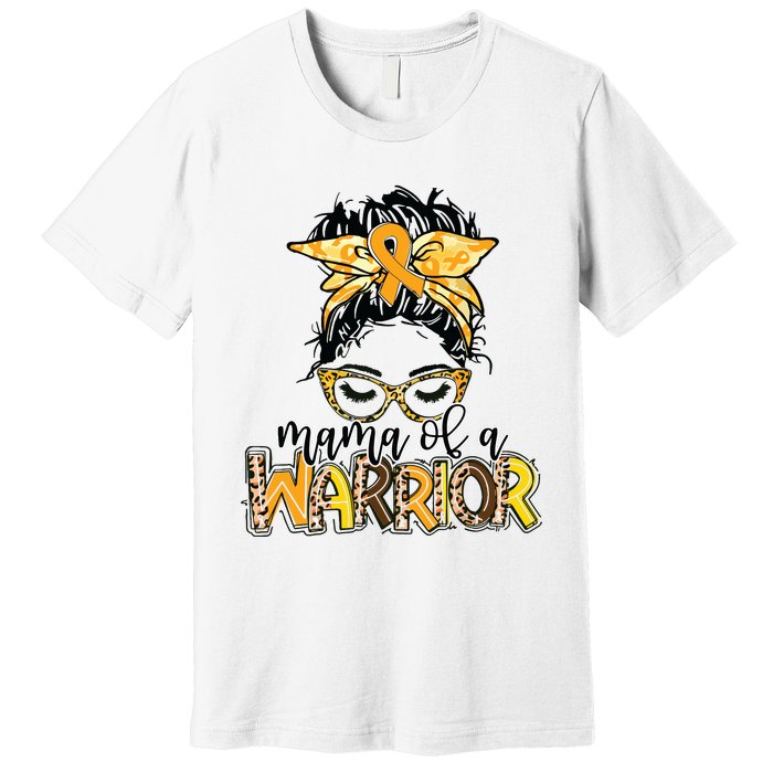 Childhood Cancer Awareness Mama Of A Warrior Messy Bun Mom Premium T-Shirt