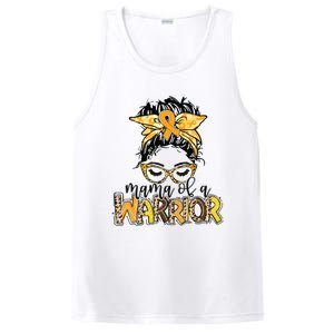 Childhood Cancer Awareness Mama Of A Warrior Messy Bun Mom PosiCharge Competitor Tank