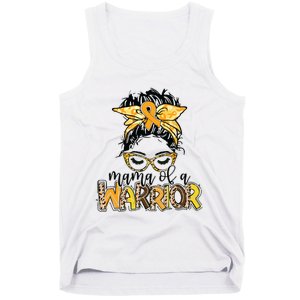 Childhood Cancer Awareness Mama Of A Warrior Messy Bun Mom Tank Top