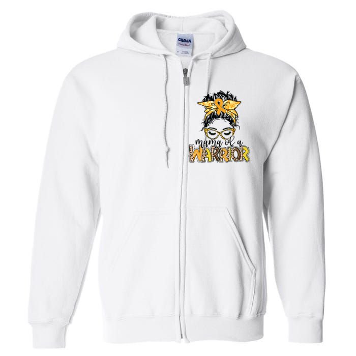 Childhood Cancer Awareness Mama Of A Warrior Messy Bun Mom Full Zip Hoodie