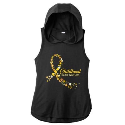 Childhood Cancer Awareness Hippie Flower Gold Ribbon Support Ladies PosiCharge Tri-Blend Wicking Draft Hoodie Tank