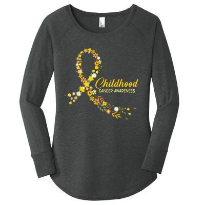 Childhood Cancer Awareness Hippie Flower Gold Ribbon Support Women's Perfect Tri Tunic Long Sleeve Shirt