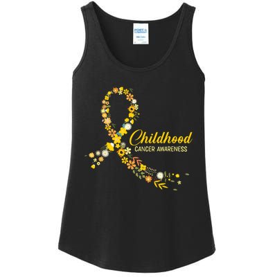 Childhood Cancer Awareness Hippie Flower Gold Ribbon Support Ladies Essential Tank