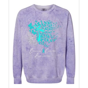 Cervical Cancer Awareness Teal Butterflies Colorblast Crewneck Sweatshirt