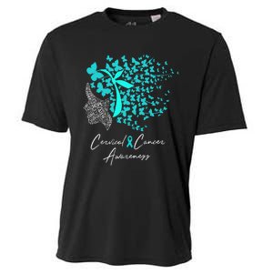 Cervical Cancer Awareness Teal Butterflies Cooling Performance Crew T-Shirt