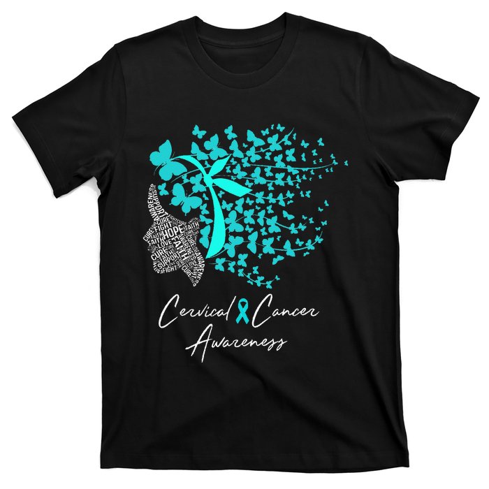 Cervical Cancer Awareness Teal Butterflies T-Shirt