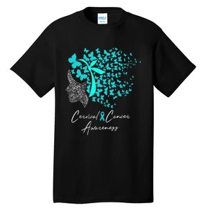 Cervical Cancer Awareness Teal Butterflies Tall T-Shirt