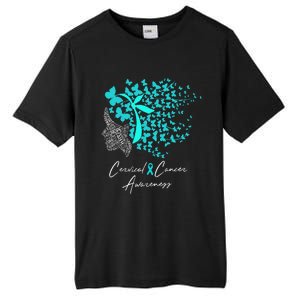 Cervical Cancer Awareness Teal Butterflies Tall Fusion ChromaSoft Performance T-Shirt