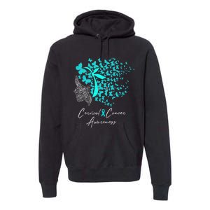 Cervical Cancer Awareness Teal Butterflies Premium Hoodie