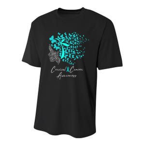 Cervical Cancer Awareness Teal Butterflies Youth Performance Sprint T-Shirt