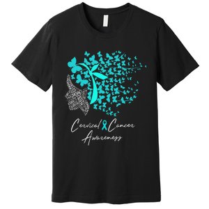 Cervical Cancer Awareness Teal Butterflies Premium T-Shirt