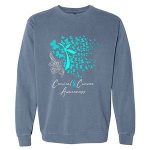 Cervical Cancer Awareness Teal Butterflies Garment-Dyed Sweatshirt