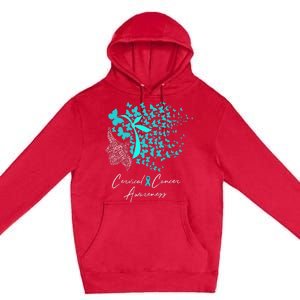 Cervical Cancer Awareness Teal Butterflies Premium Pullover Hoodie