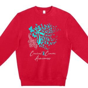 Cervical Cancer Awareness Teal Butterflies Premium Crewneck Sweatshirt