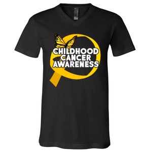 Childhood Cancer Awareness Butterfly Ribbon V-Neck T-Shirt