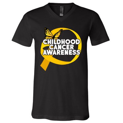 Childhood Cancer Awareness Butterfly Ribbon V-Neck T-Shirt